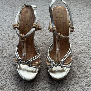 Colin Stuart Metallic Silver and Tan Sandals